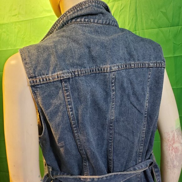 Women Denim Jeans Jacket Coat sleeveless trench size M blue 90's - Picture 7 of 11